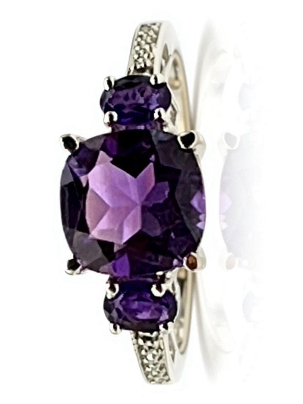 Amethyst 3 Stone 1.80 CTW Designer Ring Set in Sterling Silver: Size 7 NWT - Picture 4 of 17